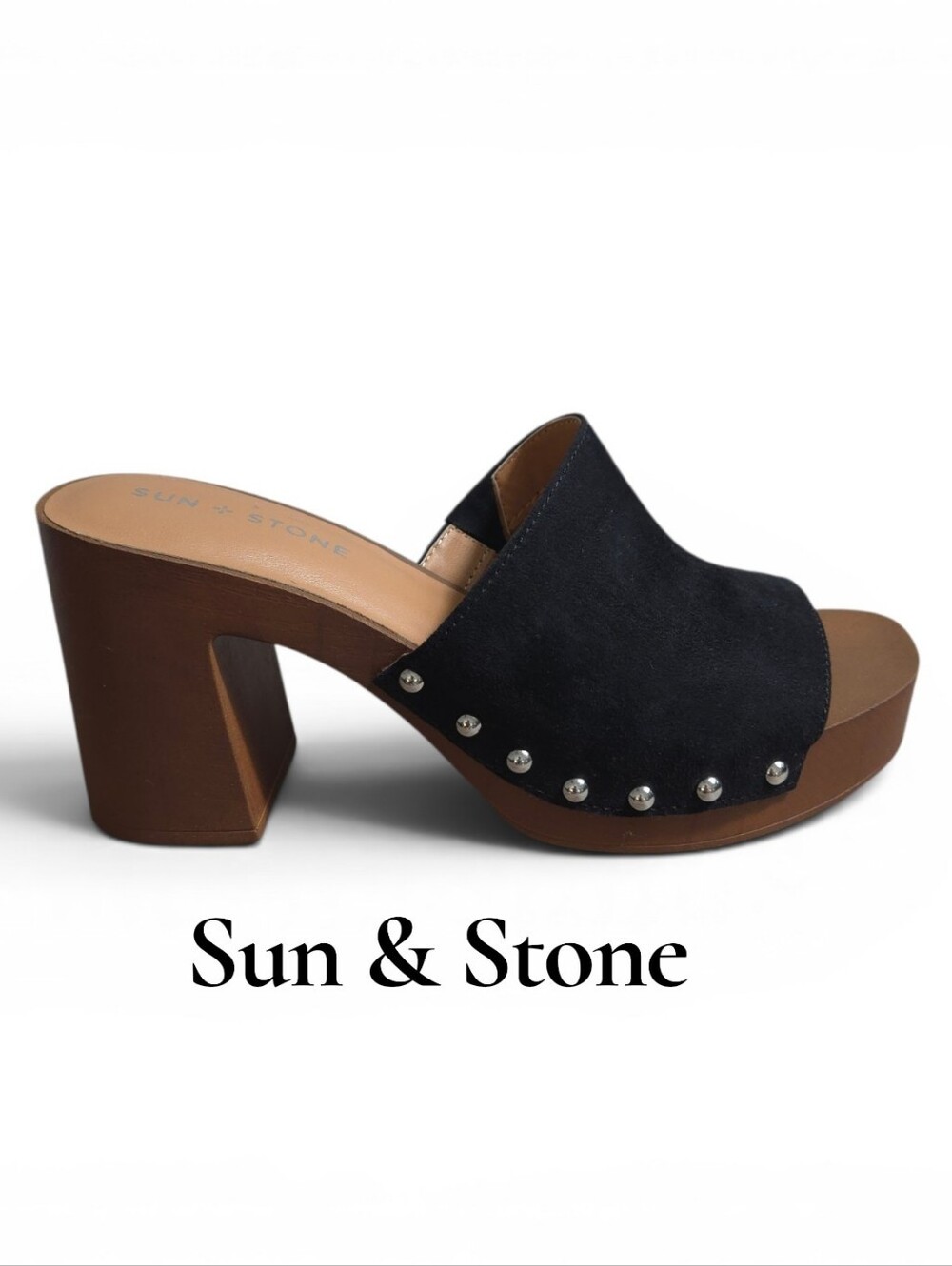 Sun + Stone Black Suede Festival Boho Platform Mule